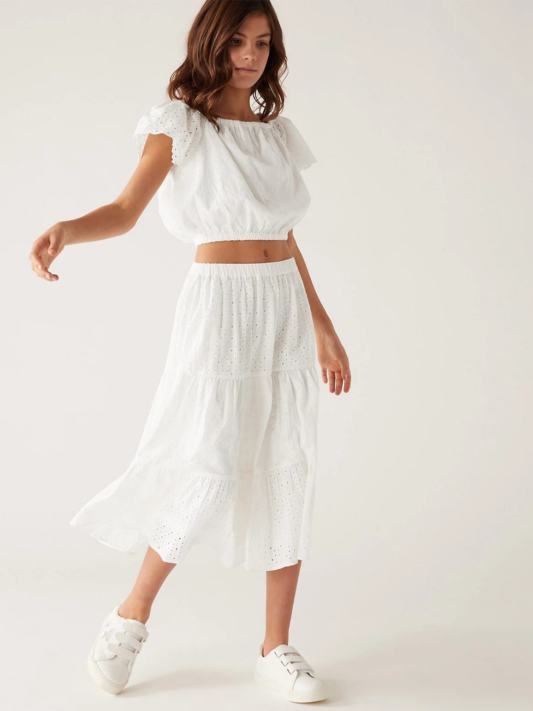 

Marks & Spencer Girls Pure Cotton Crop Top With Skirt, White
