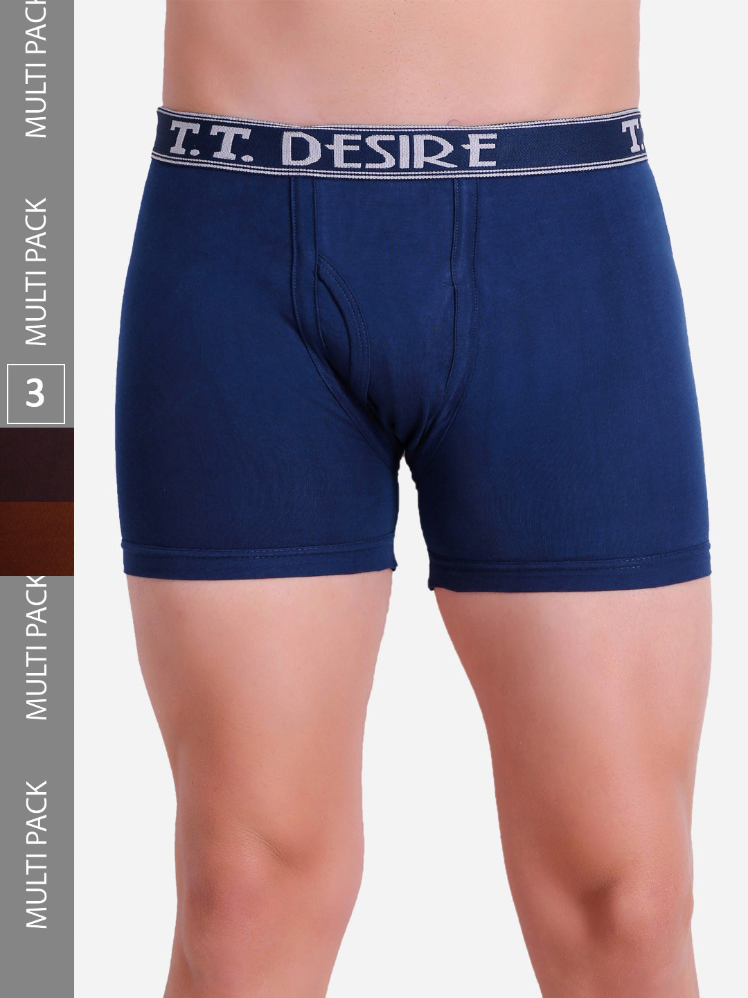 

T.T. Men Pack Of 3 Desire Pure Cotton Trunks, Navy blue