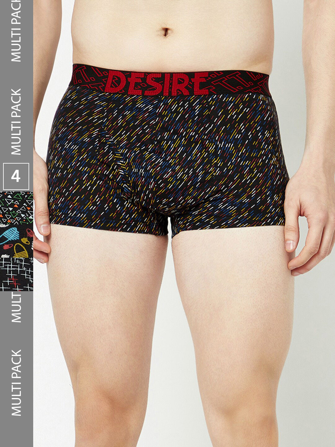 

T.T. Men Pack Of 4 Desire Printed Pure Cotton Trunks DES_PRNT_MINI_TE_PO4_MIX1_95, Black
