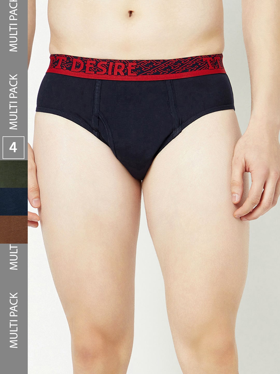 

T.T. Men Pack Of 4 Desire Mid-Rise Pure Cotton Basic Briefs, Black