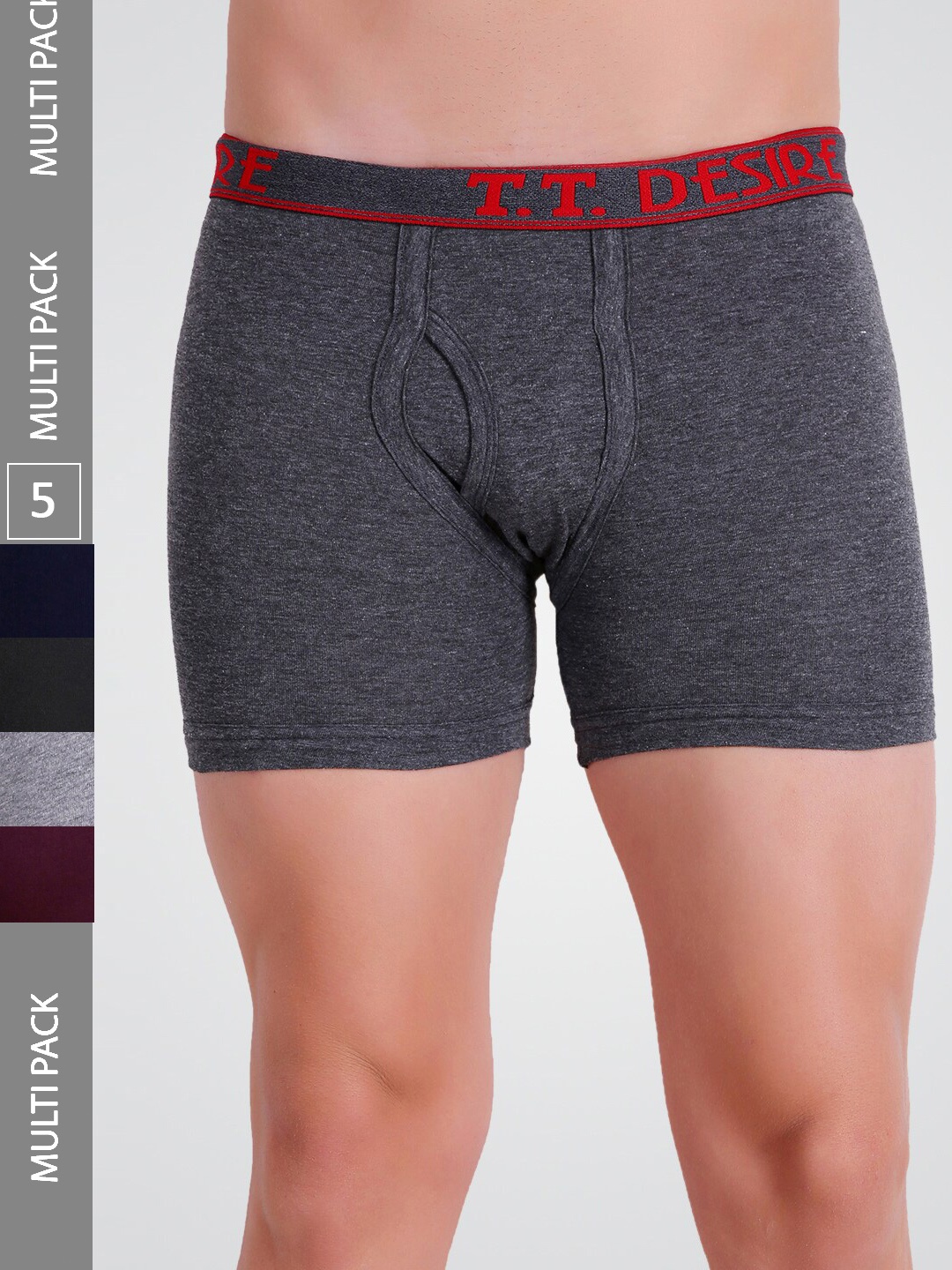 

T.T. Mens Desire Fine Long 100% Combed Cotton Trunk Pack of 5, Grey