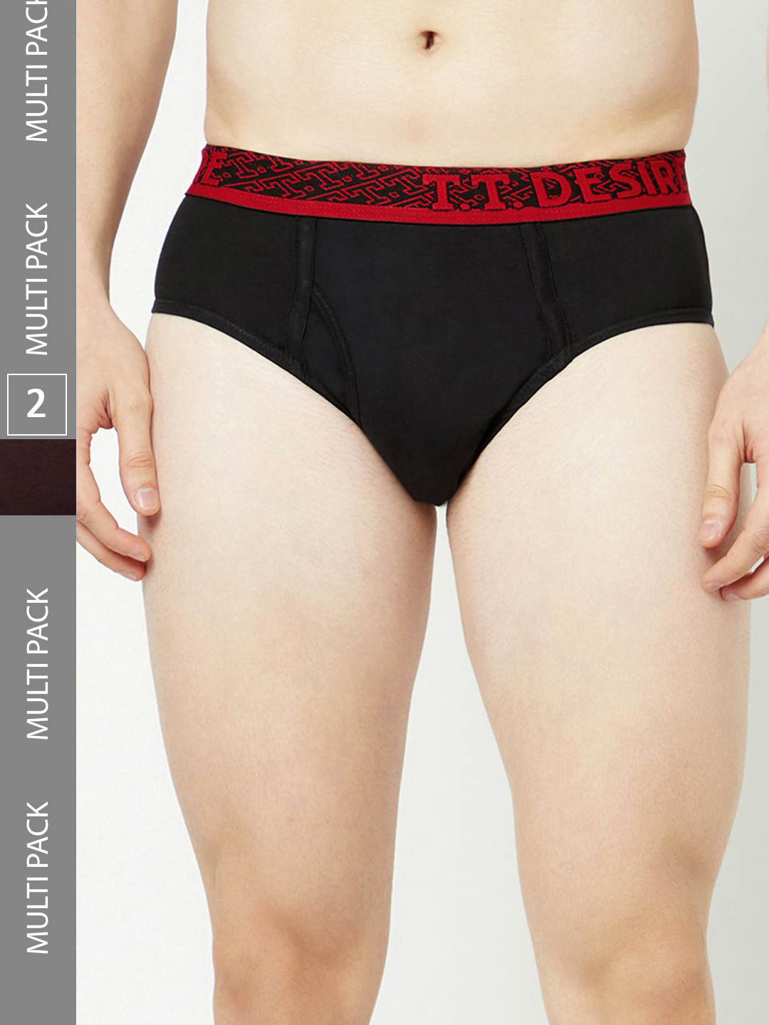 

T.T. Men Pack Of 2 Desire Mid-Rise Pure Cotton Basic Briefs, Black
