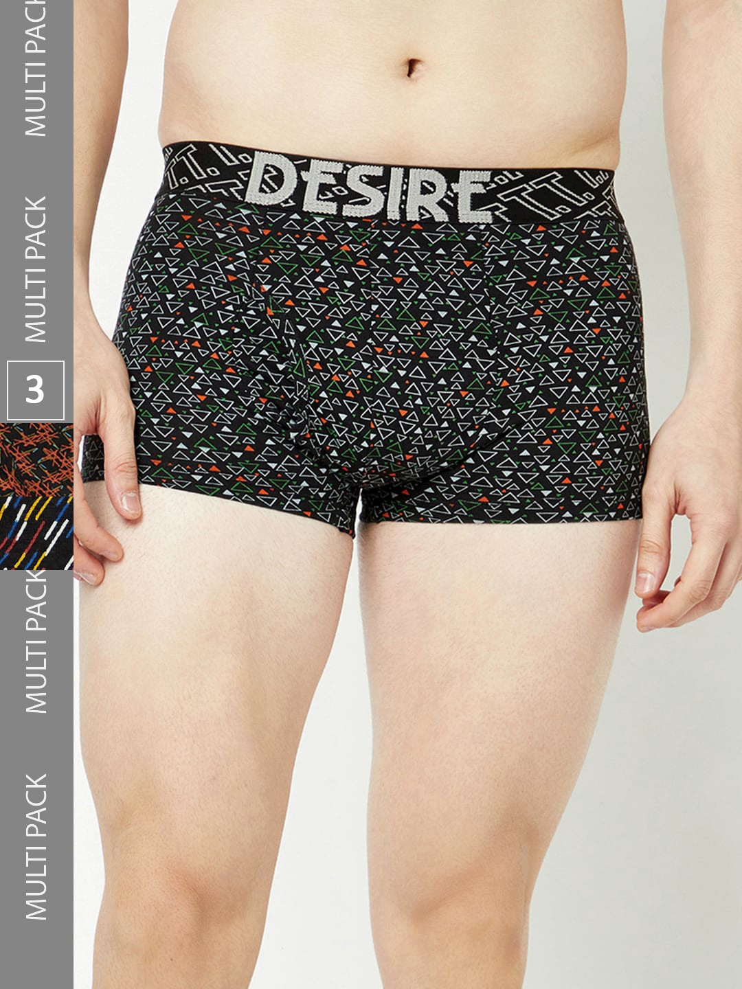 

T.T. Men Pack Of 3 Desire Printed Pure Cotton Trunks, Black