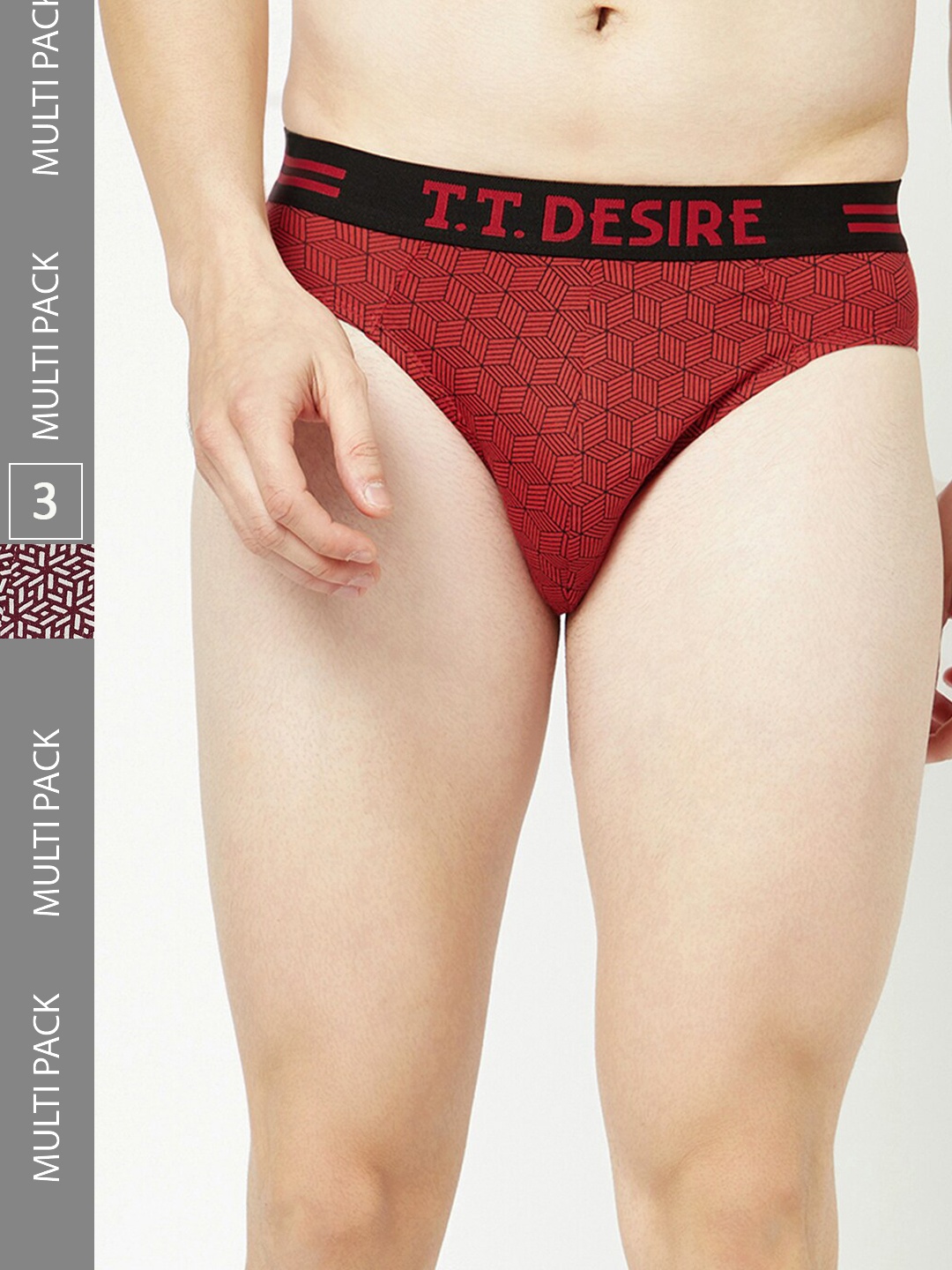 

T.T. Men Pack Of 2 Desire Printed Combed Cotton Basic Briefs, Red