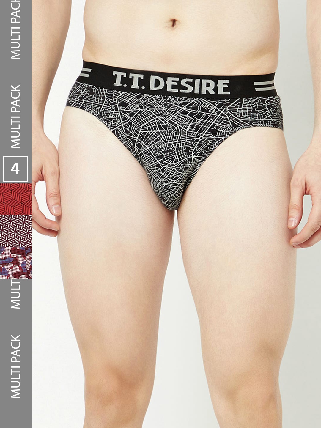 

T.T. Men Pack Of 4 Desire 100% Combed Cotton Basic Briefs, Black