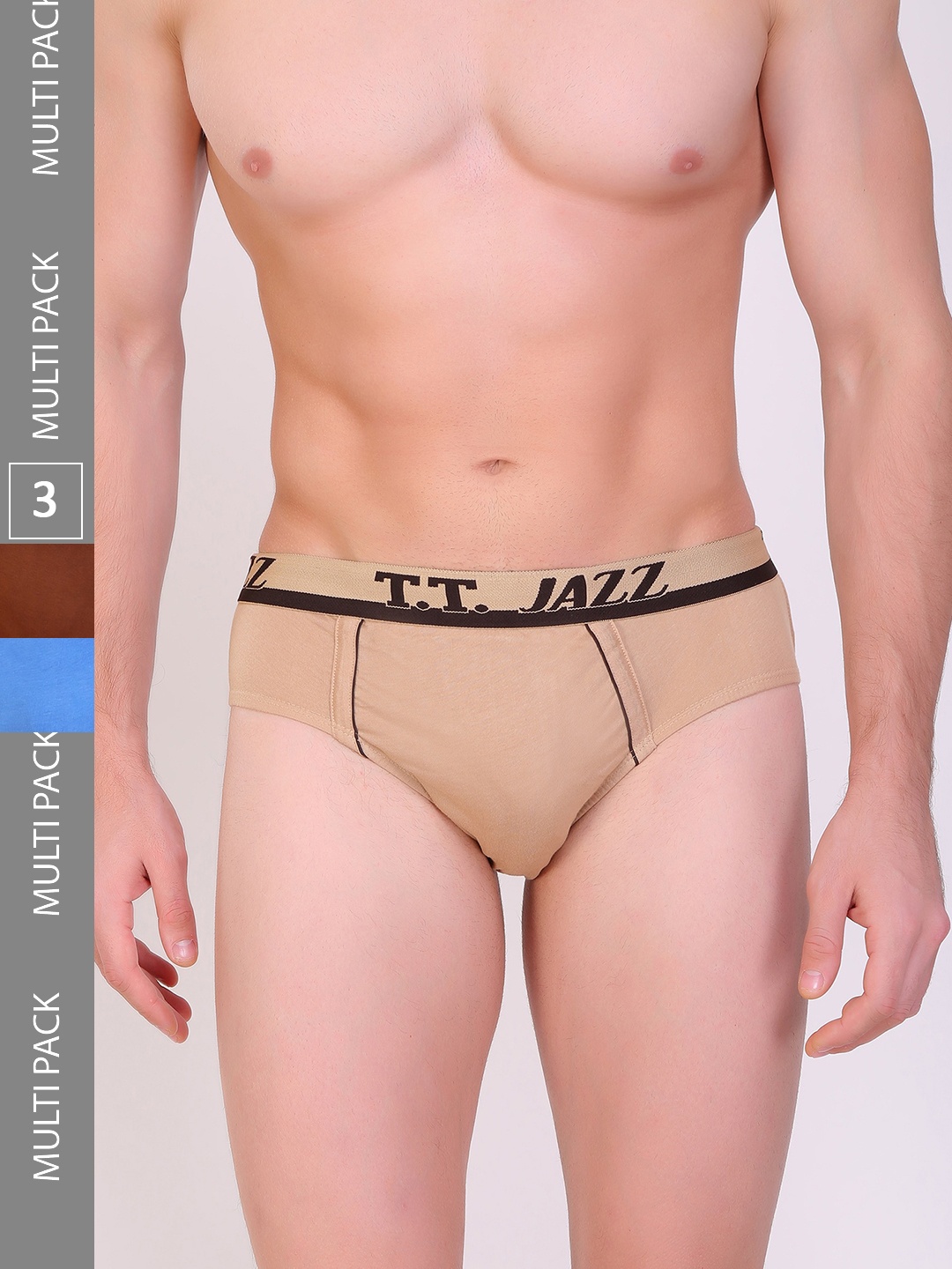 

T.T. Men Jazz Pure Cotton Pack Of 3 Mid-Rise Basic Briefs, Nude