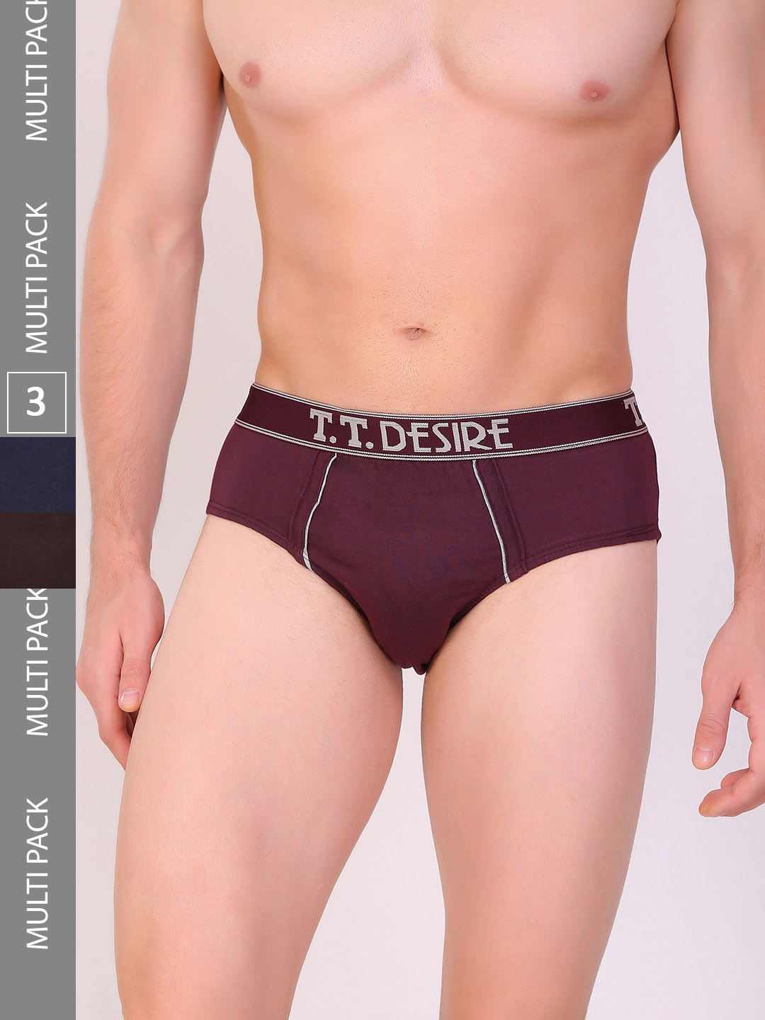 

T.T. Men Desire Pure Cotton Brief Solid Pack of 3 Assorted, Brown