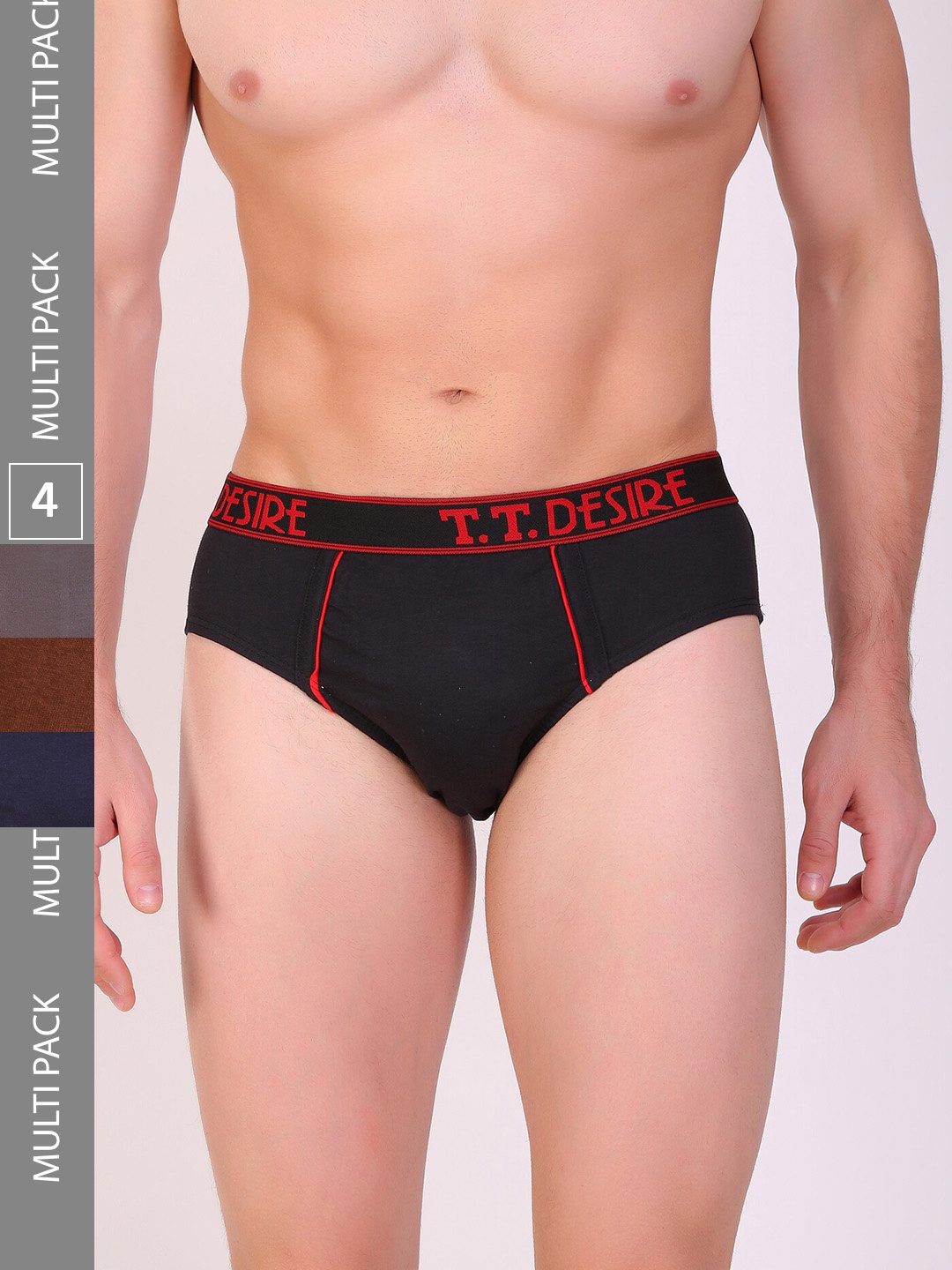 

T.T. Men Pack Of 4 Desire Mid-Rise Combed Cotton Basic Briefs, Black