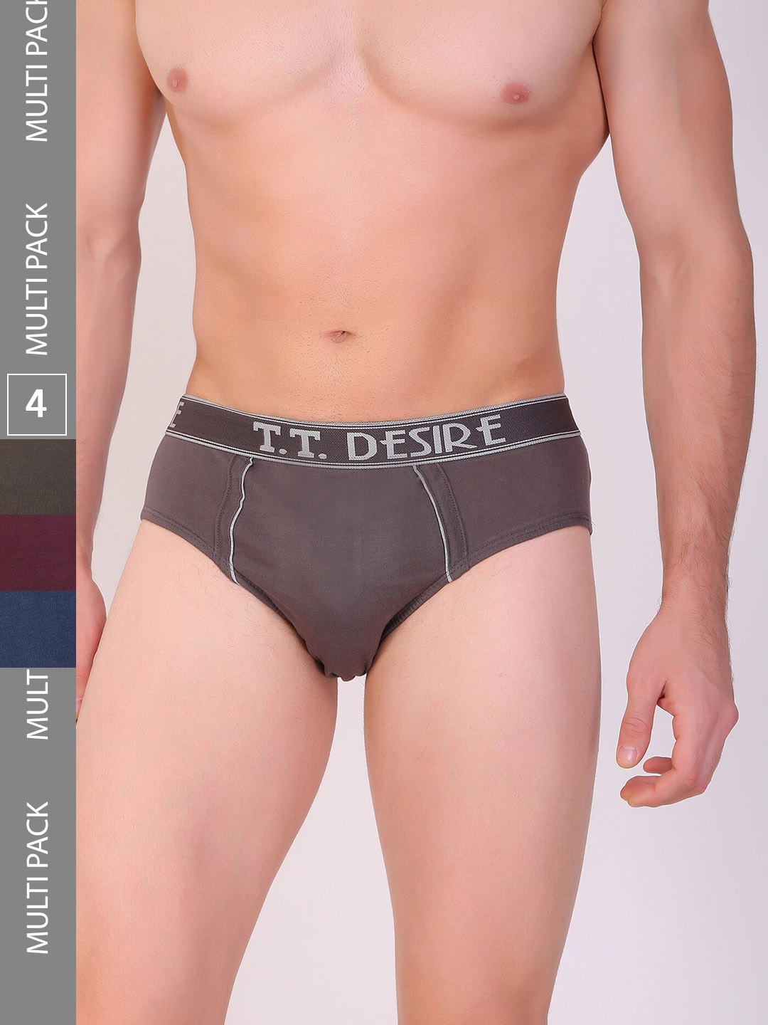 

T.T. Men Pack Of 4 Mid-Rise Desire Pure Cotton Basic Briefs, Grey