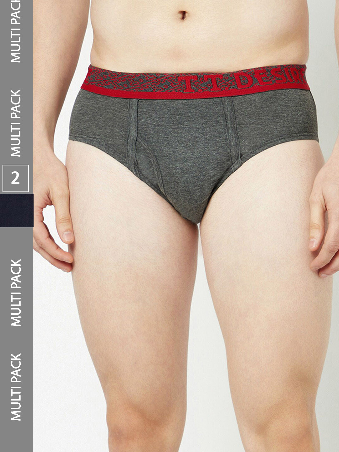 

T.T. Men Pack Of 2 100% Combed Cotton Front Open Basic Briefs, Grey