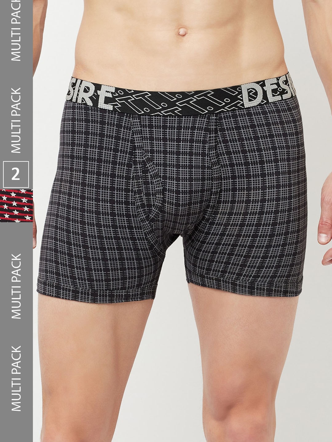 

T.T. Men Pack Of 2 Desire 100% Combed Cotton Printed Trunks, Charcoal
