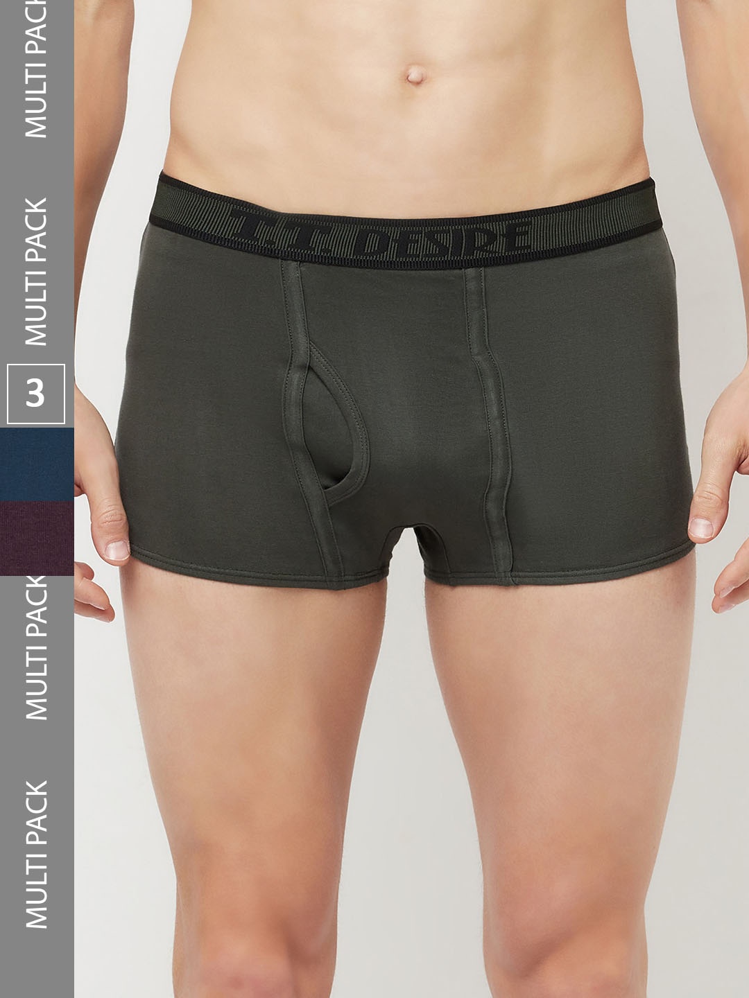

T.T. Men Pack Of 3 Desire Pure Cotton Trunks DES_FAS_TE_PO3_POB_95, Olive