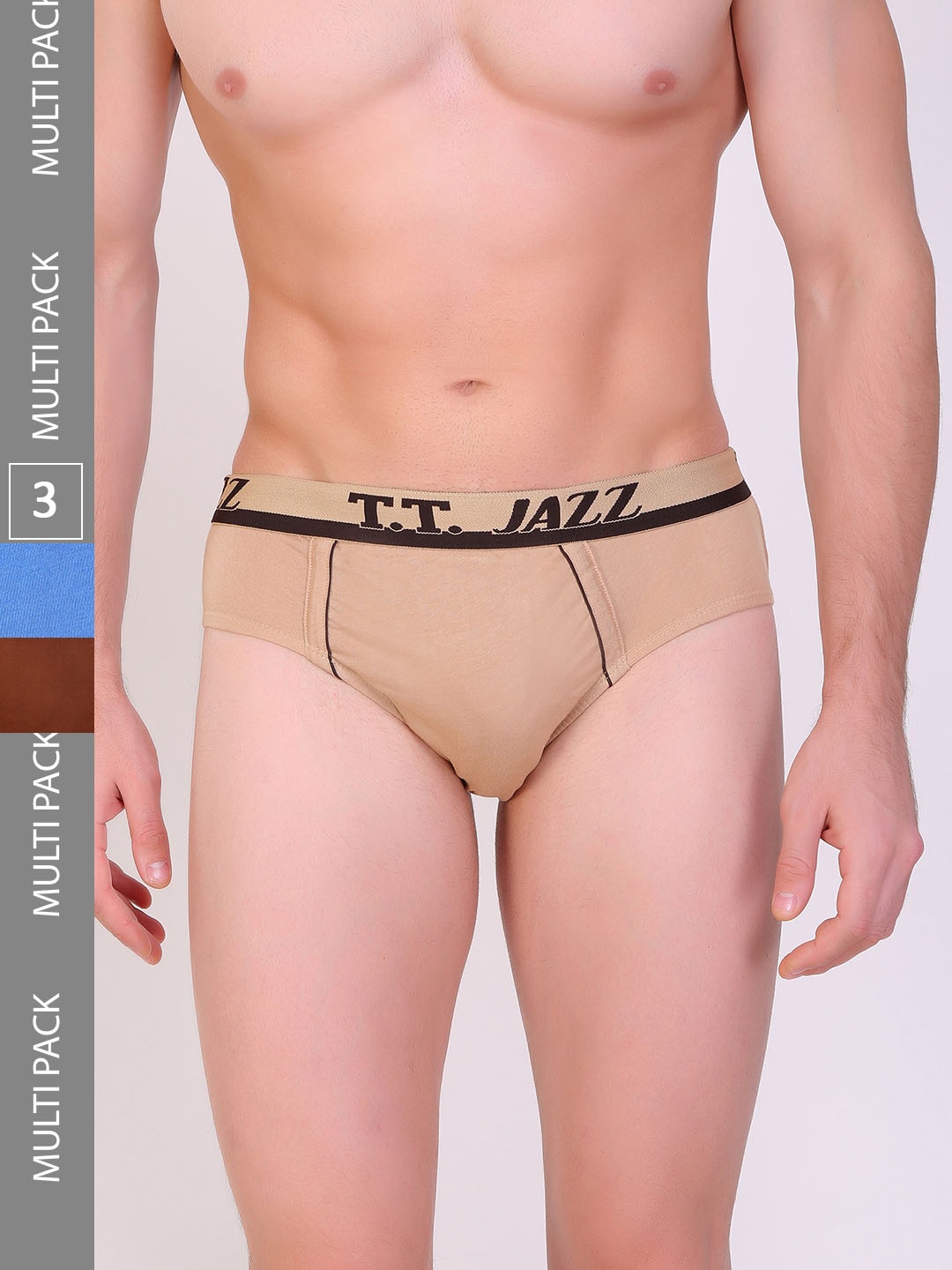 

T.T. Men Pack Of 3 Jazz Pure Cotton Mid-Rise Combed Basic Briefs, Beige