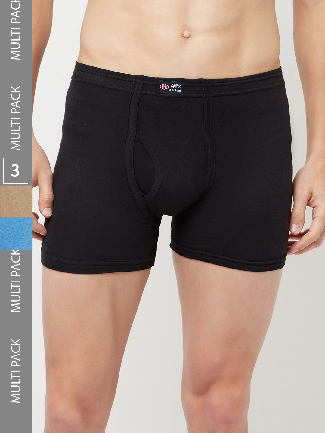 

T.T. Mens Plus Size Pack Of 3 Jazz Pure Cotton Trunks JAZ_FL_IE_PO3_BSS_105, Black