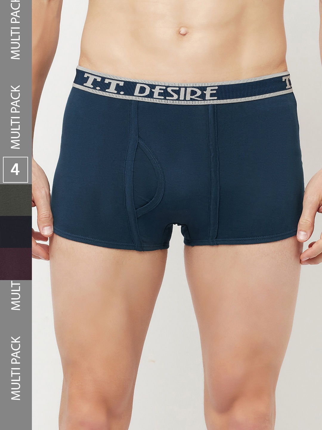 

T.T. Men Pack Of 4 Desire Pure Cotton Trunks, Black