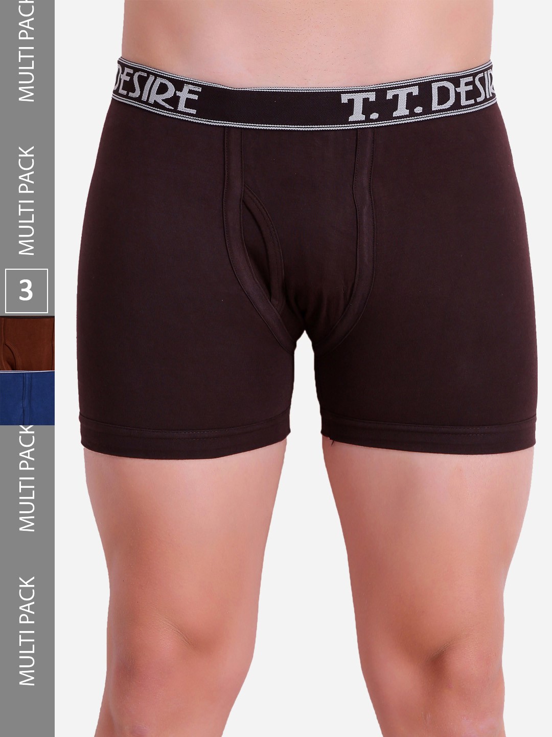 

T.T. Men Desire Fl Pure Cotton Trunk Pack of 3 (Rust - D.Brown - Blue)