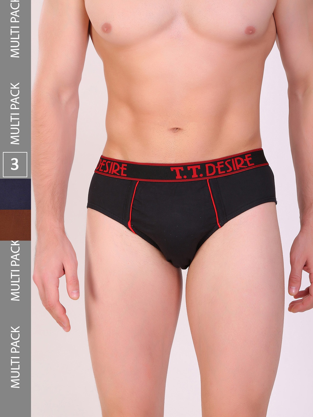 

T.T. Men Pack Of 3 Desire Assorted Pure Cotton Basic Briefs