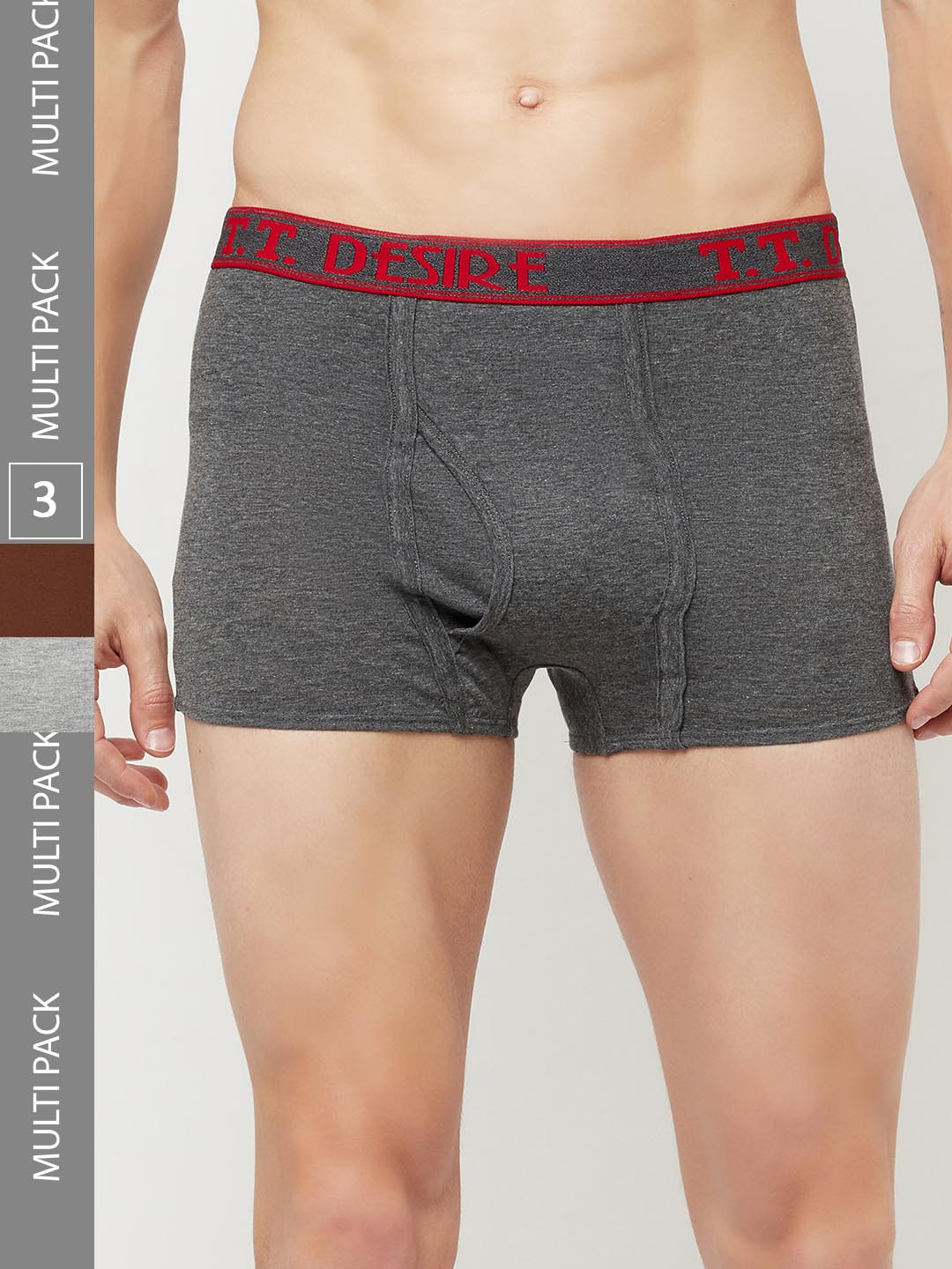 

T.T. Men Pack Of 3 Desire Pure Cotton Trunks, Grey