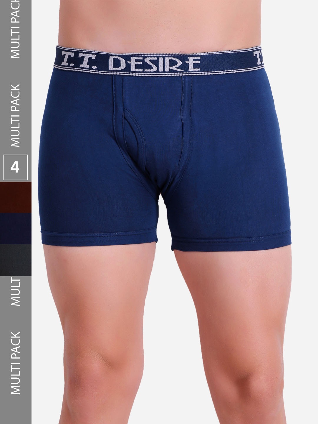 

T.T. Pack Of 4 Desire Pure Cotton Trunks, Blue
