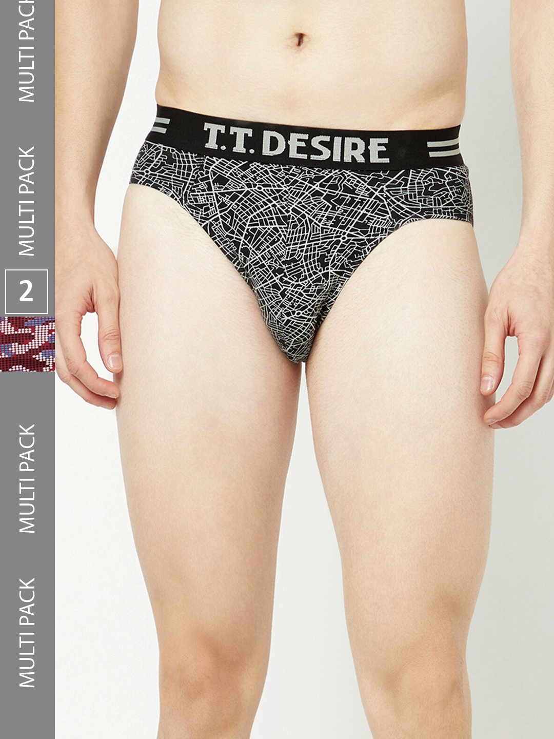 

T.T. Men Pack Of 2 Desire 100% Combed Cotton Printed Basic Briefs, Maroon
