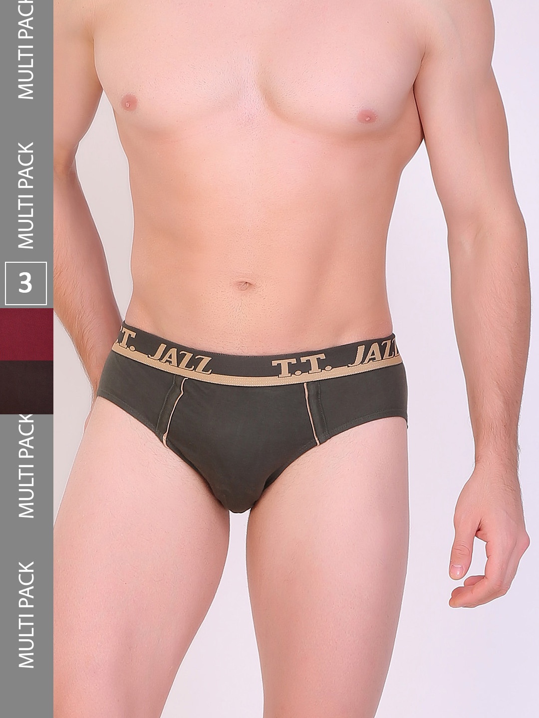 

T.T. Men Jazz Pure Cotton Pack Of 3 Assorted Mid-Rise Basic Briefs