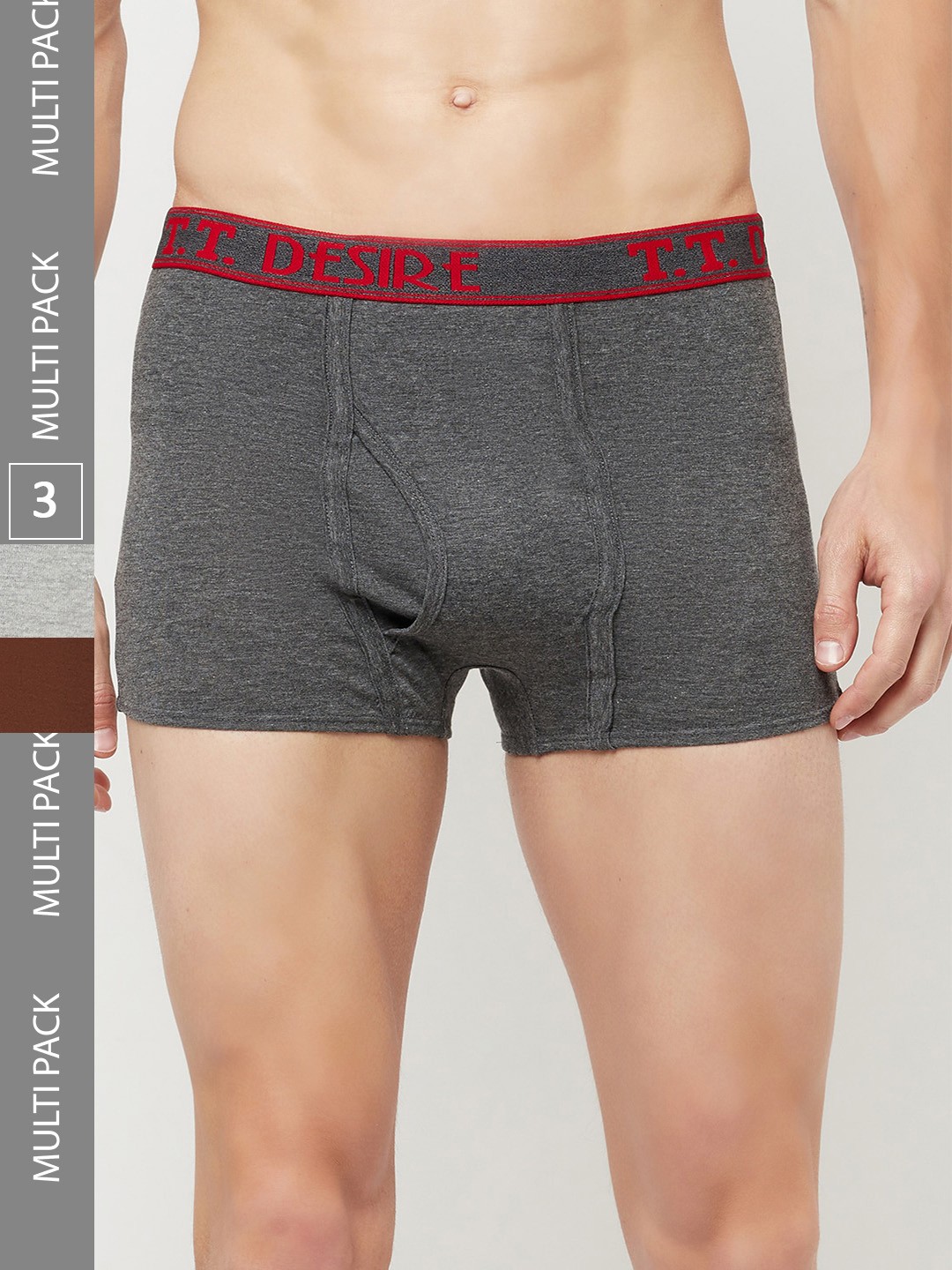 

T.T. Mens Desire Fashion Top Elastic Pure Cotton Trunk Pack of 3 Anthra::Grey::Brown, Grey melange