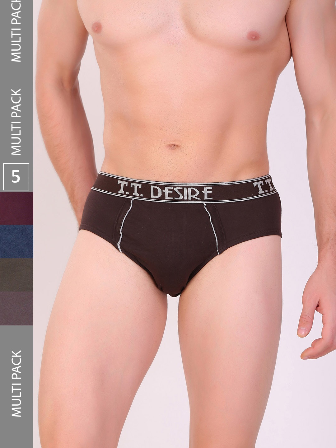 

T.T. Men Pack Of 5 Desire Assorted Mid-Rise Pure Cotton Basic Briefs