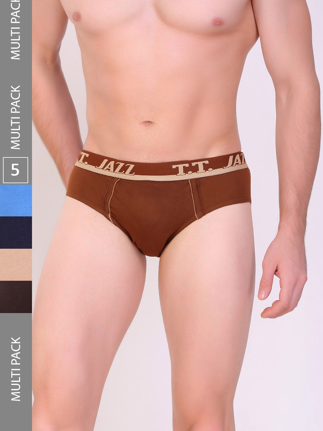 

T.T. Men Jazz Pack Of 5 Assorted Mid-Rise Pure Cotton Basic Briefs