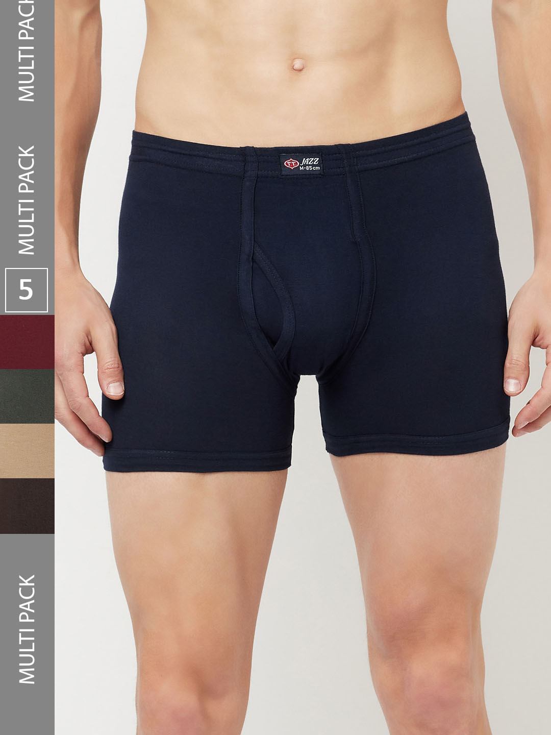 

T.T. Mens Pack Of 5 Jazz Pure Cotton Inner Elastic Long Trunks, Black