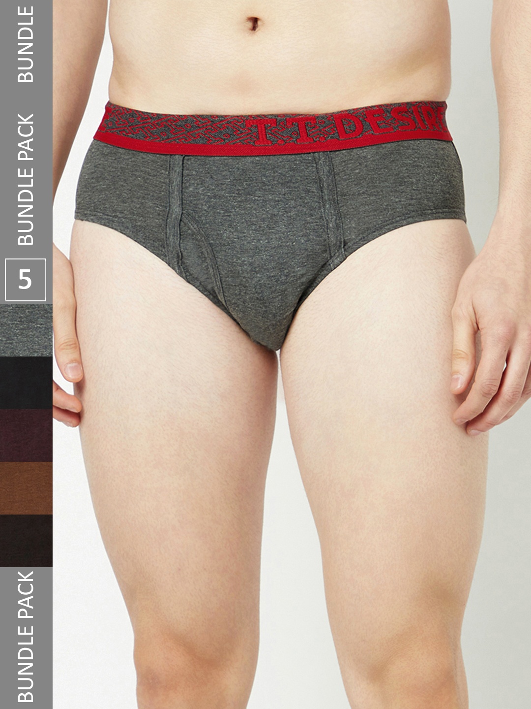 

T.T. Men Pack Of 5 Desire Assorted Mid-Rise Pure Cotton Basic Briefs