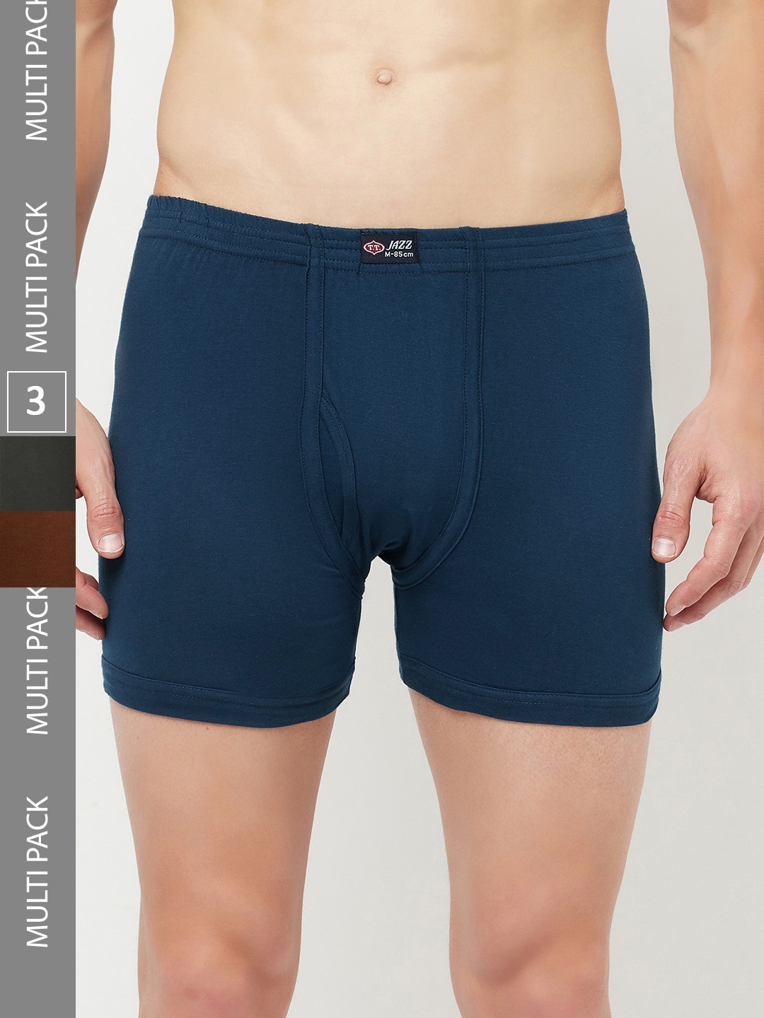 

T.T. Mens Pack Of 3 Jazz Pure Cotton Trunks, Blue