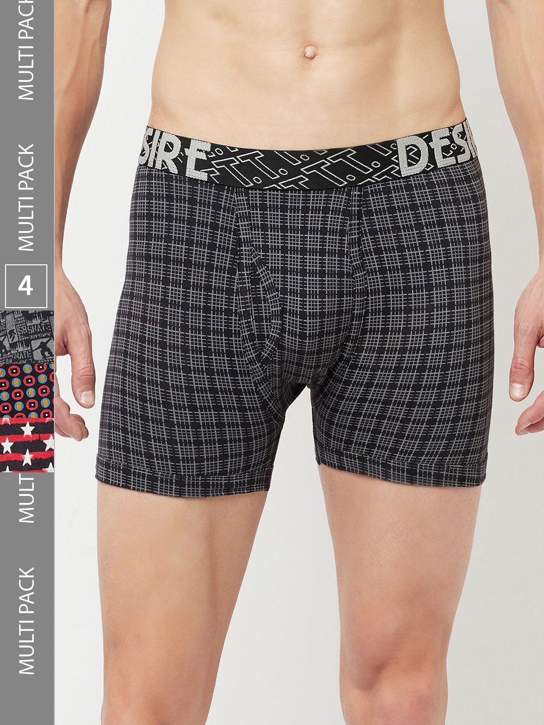 

T.T. Pack Of 4 Desire 100% Combed Cotton Printed Trunks, Grey