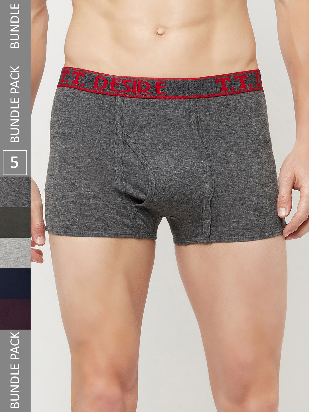 

T.T. Pack Of 5 Desire Cotton Trunks, Grey