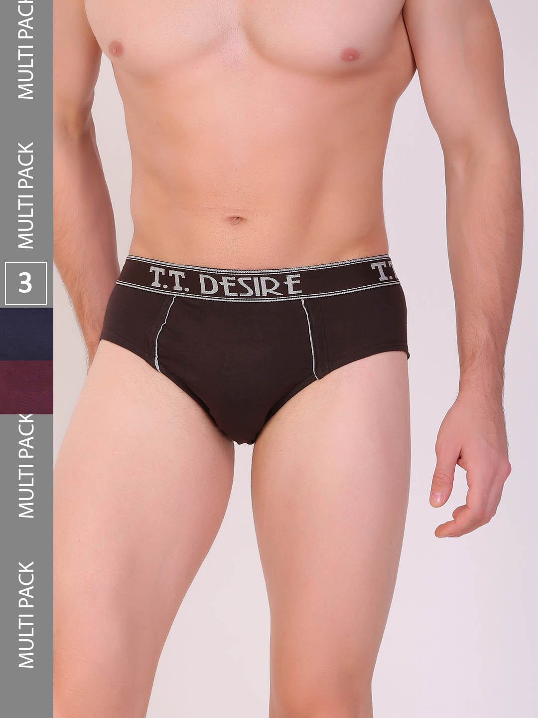 

T.T. Men Pack Of 3 Assorted Mid-Rise Desire Pure Cotton Basic Briefs