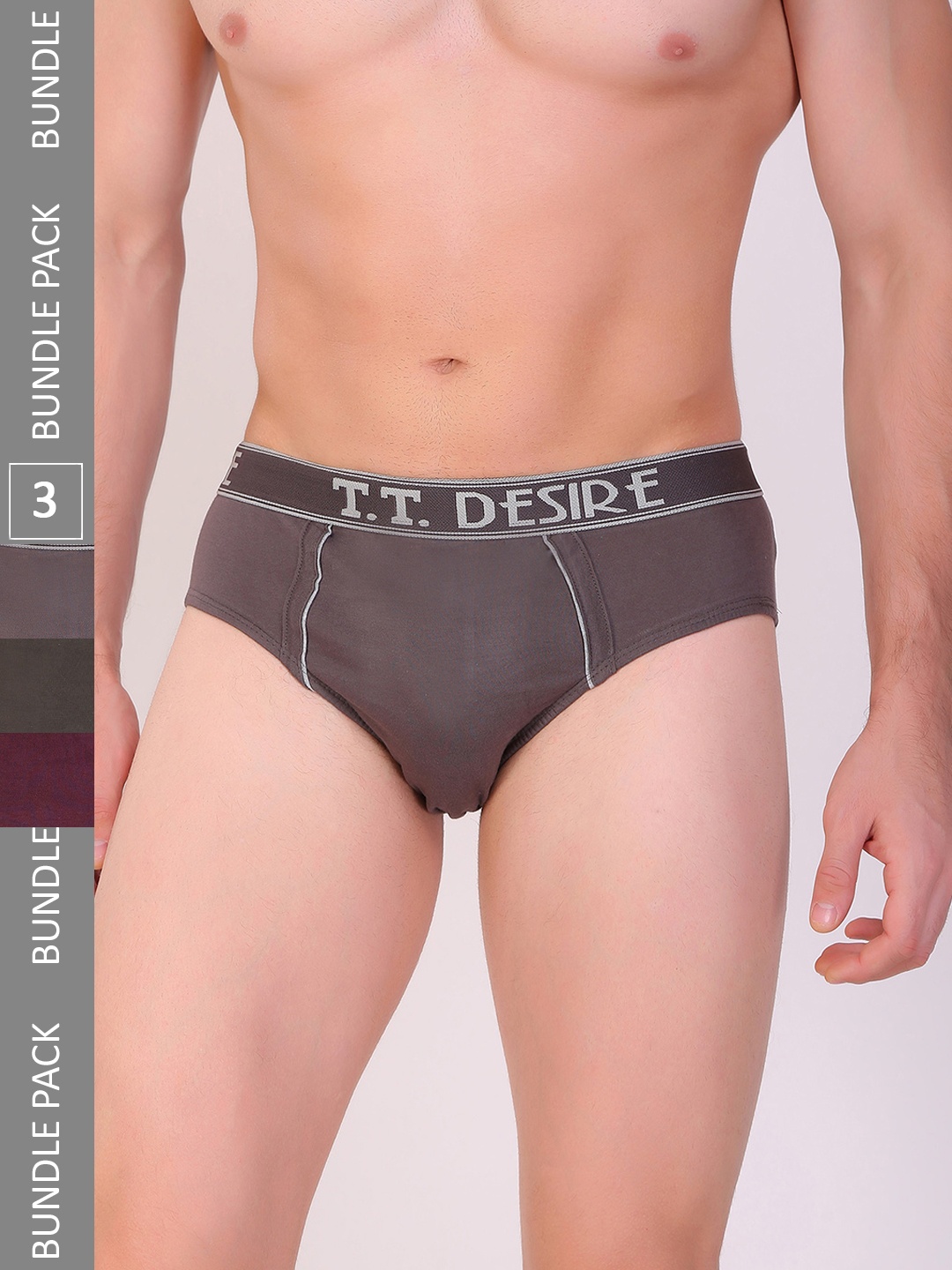T.T. Men Pack Of 3 Assorted Mid-Rise Pure Cotton Basic Briefs