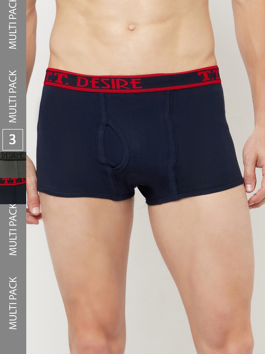

T.T. Desire Men Pack Of 3 Desire Pure Cotton Short Trunks, Olive