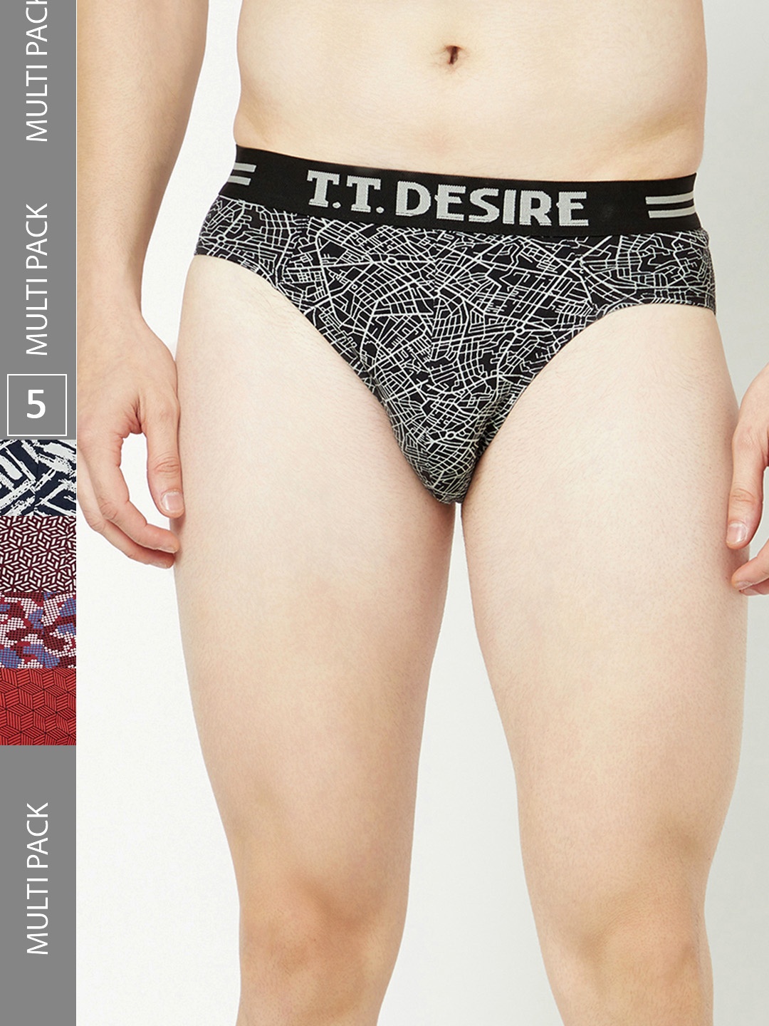 

T.T. Men Pack Of 5 Desire Pure Cotton Basic Briefs, Black