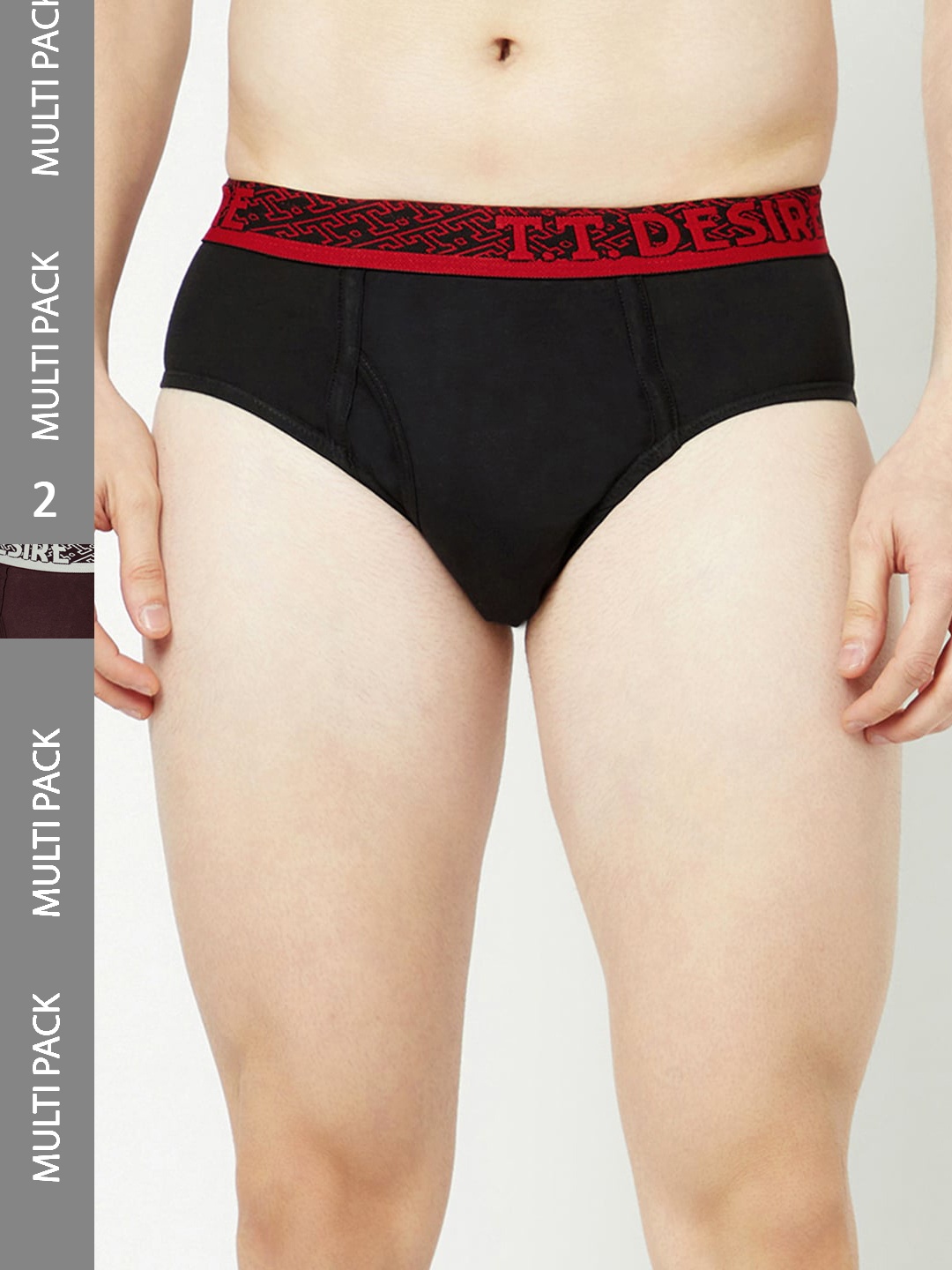 

T.T. Men Pack Of 2 100% Combed Cotton Front Open Basic Briefs, Black