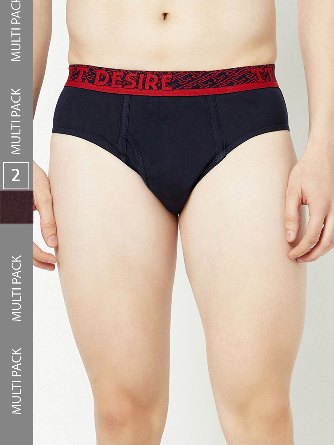

T.T. Mens Desire Pack of 2 100% Combed Cotton Front Open Briefs Top Elastic, Brown
