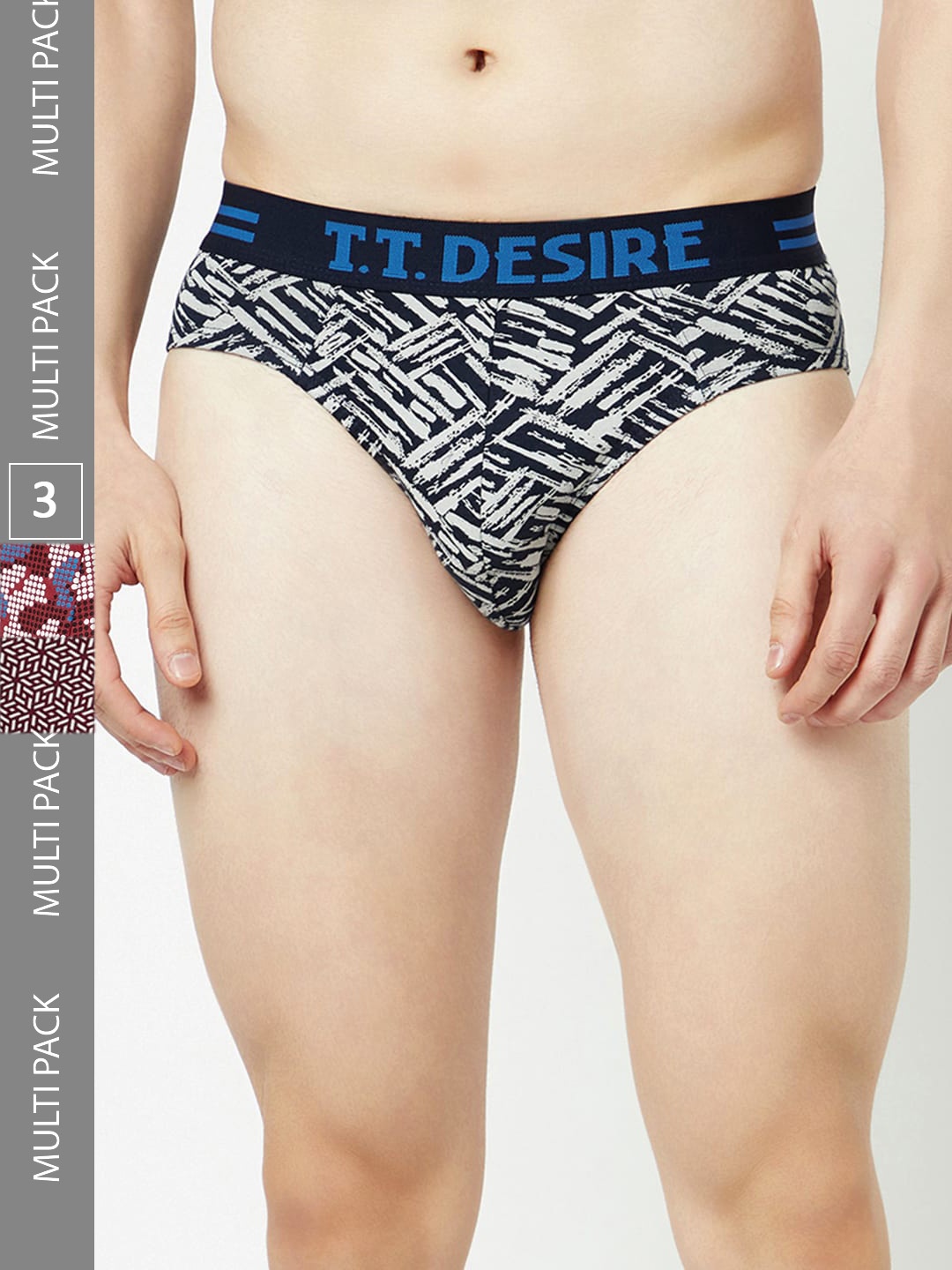 

T.T. Men Pack Of 3 Desire Printed Pure Cotton Basic Briefs, Black