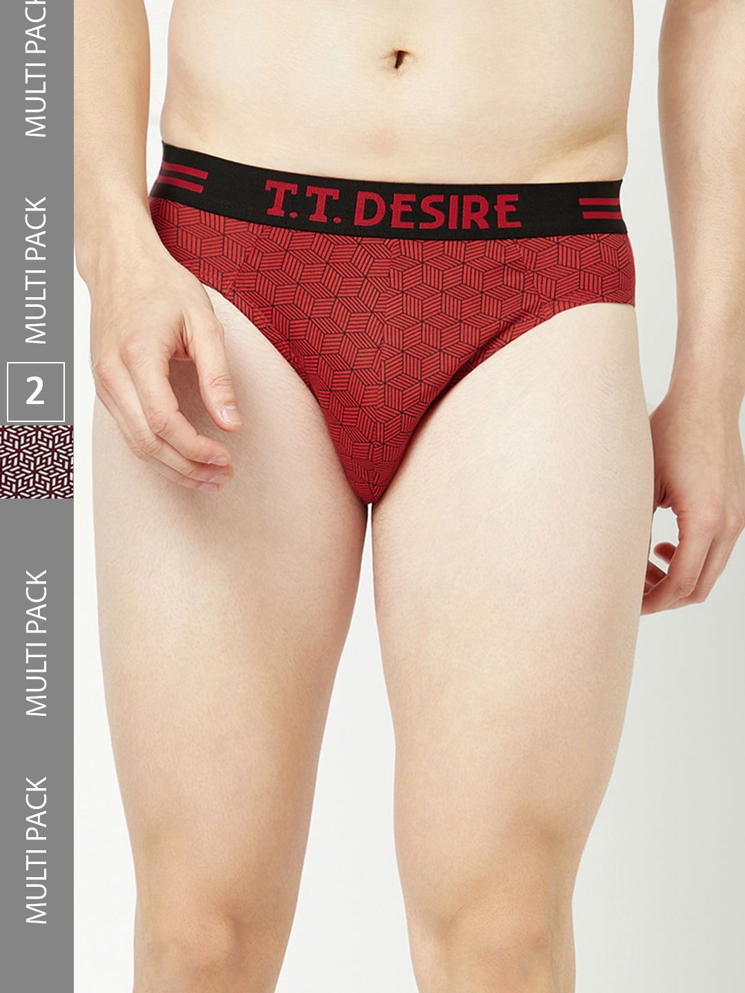 

T.T. Men Pack Of 2 Desire 100% Combed Cotton Printed Basic Briefs, Red