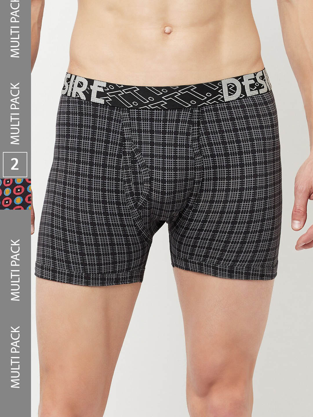 

T.T. Mens Desire Printed Long Top Elastic Pure Cotton Trunk Pack of 2 Black::Maroon, Grey