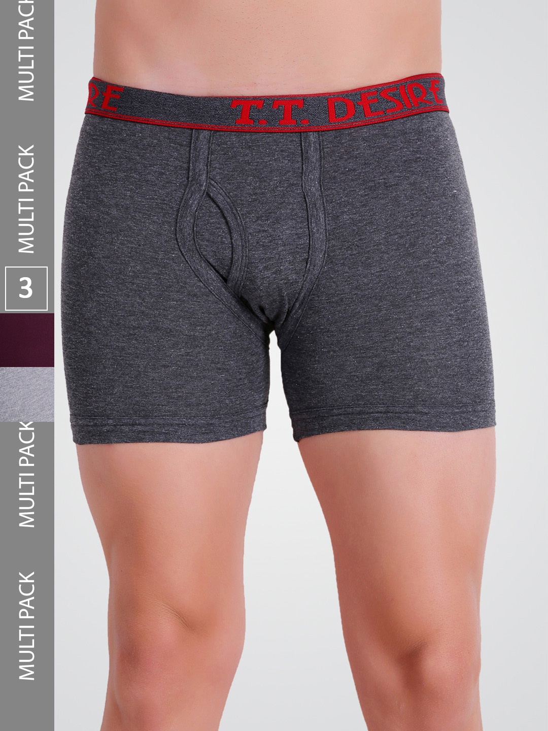

T.T. Men Desire Fl Pure Cotton Trunk Pack of 3, Grey melange
