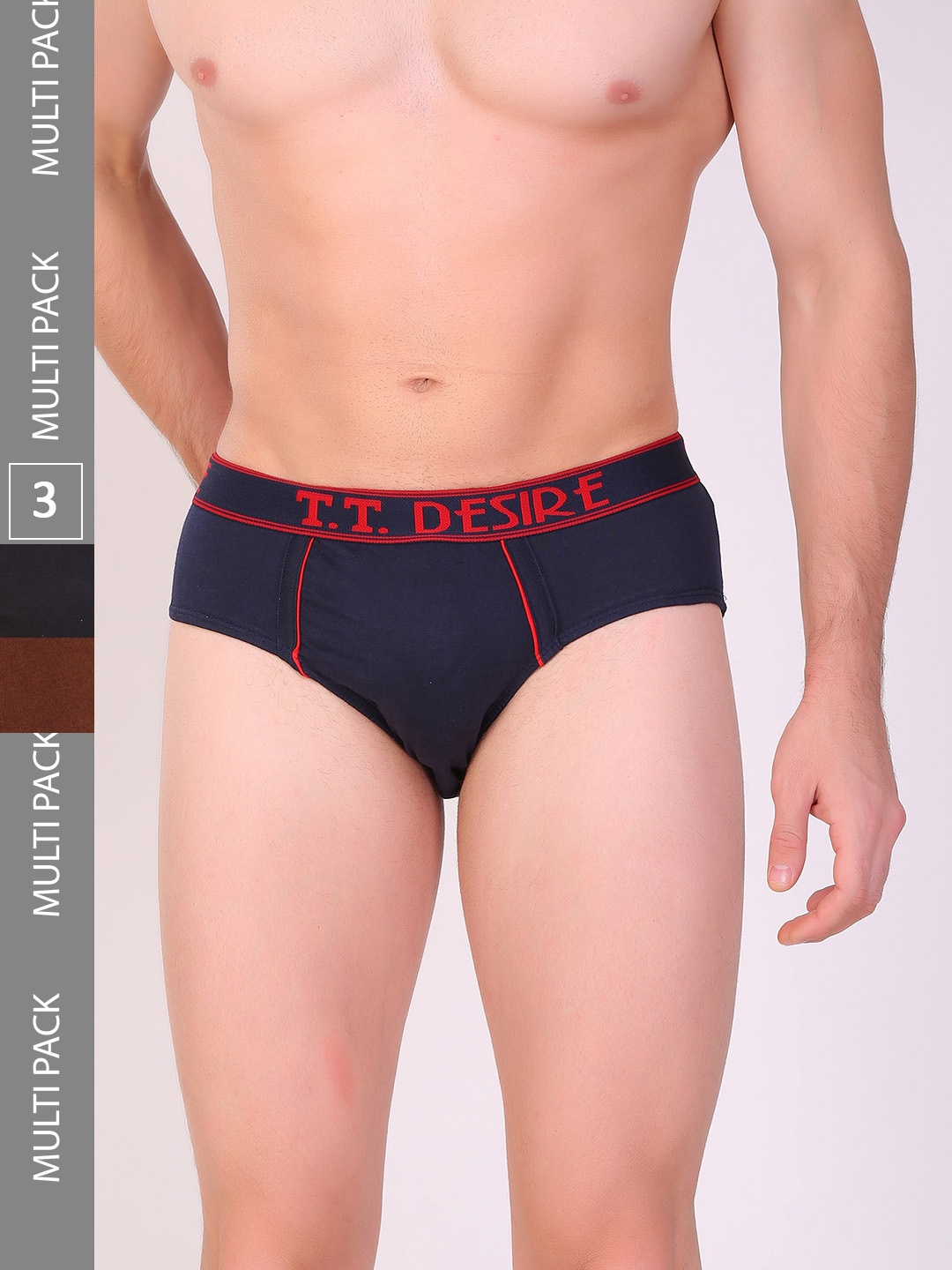 T.T. Men Pack Of 3 Assorted Desire Pure Cotton Basic Briefs