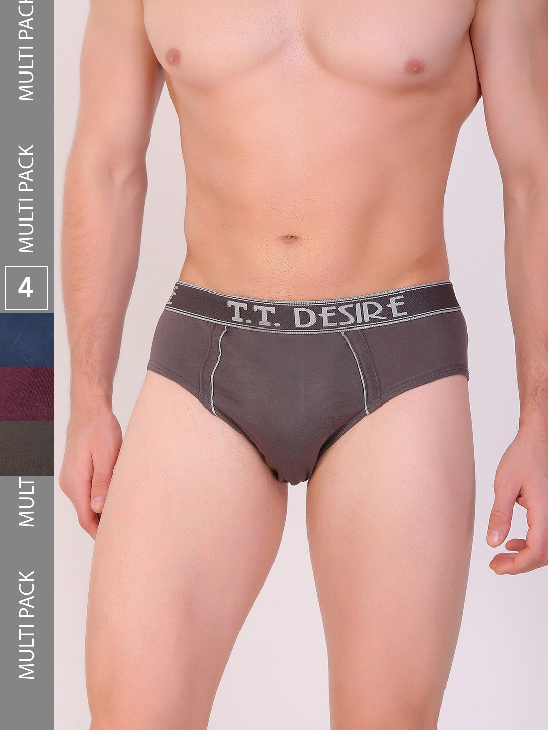 

T.T. Men Desire Pure Cotton Brief Solid Pack of 4 Assorted, Grey