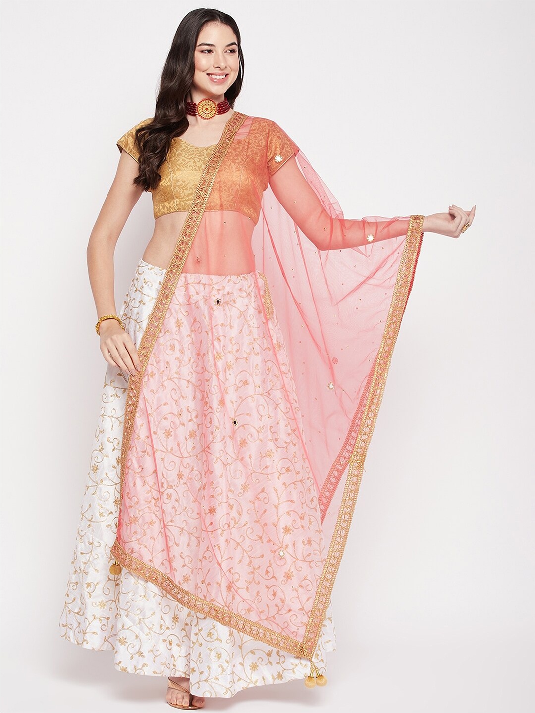 

Clora Creation Sequinned Tasselled Border Dupatta, Orange