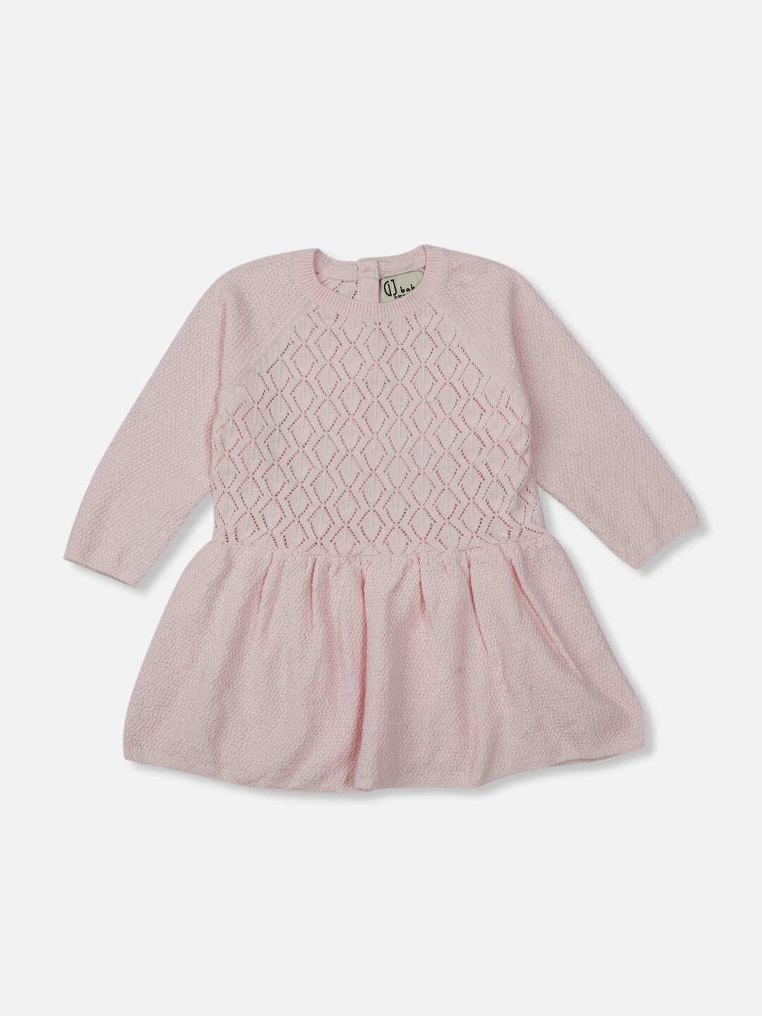 

GJ baby Infants Girls Self Design Long Sleeves Cotton Fit & Flare Dress, Pink
