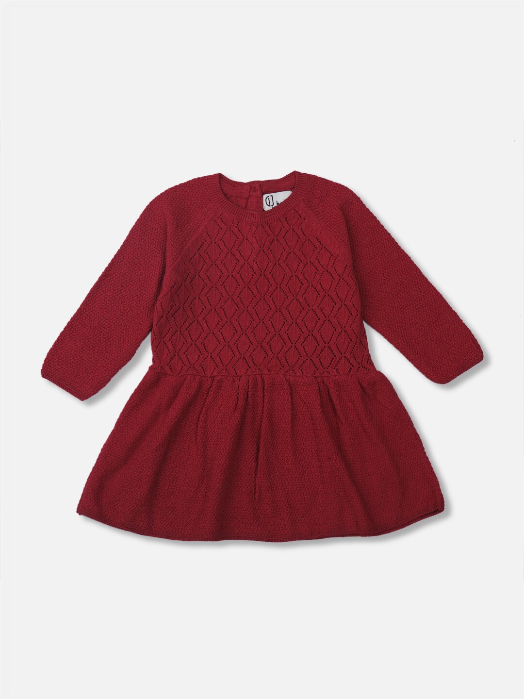 

GJ baby Infants Girls Self Design Long Sleeves Cotton Fit & Flare Dress, Red