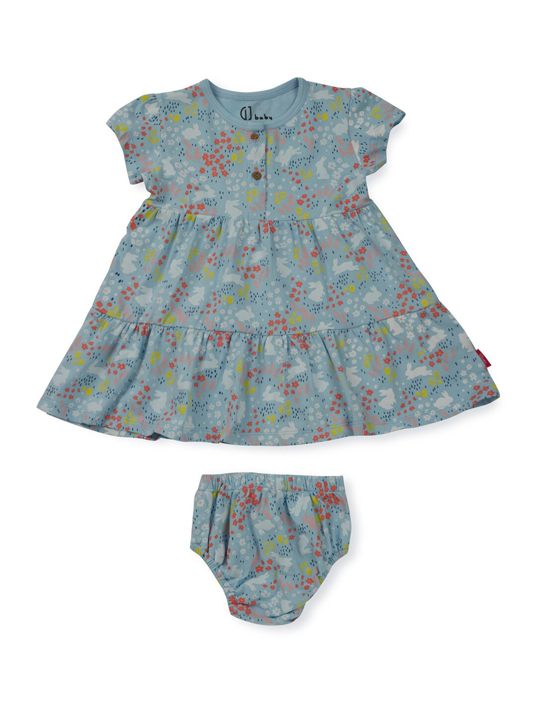 

GJ baby Blue Infants Girls Floral Printed Cotton Fit & Flare Dress