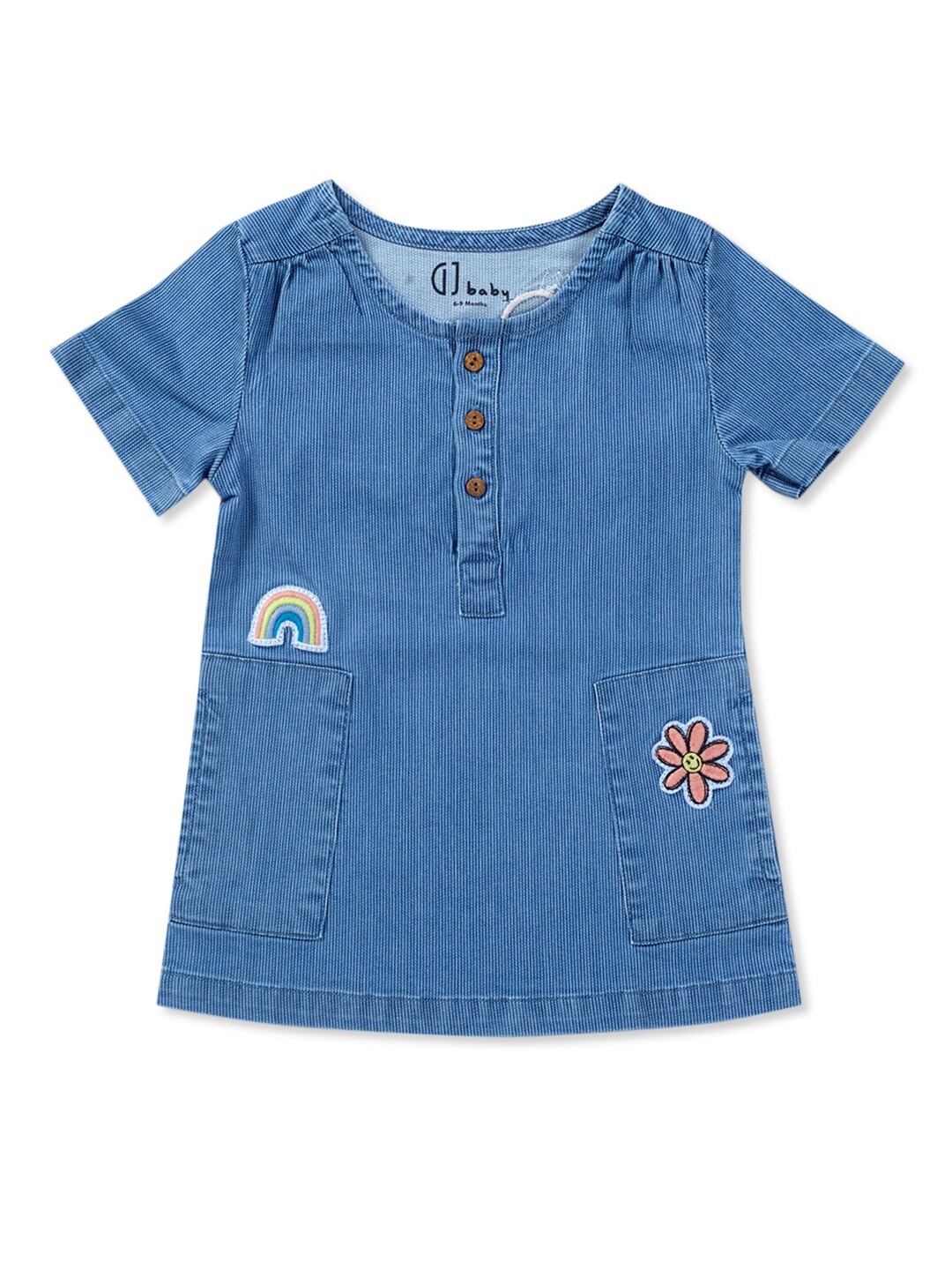 

GJ baby Infant Girls Round Neck A-Line Denim Dress, Blue